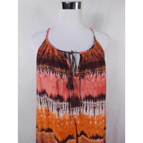 Mlle Gabrielle Dress Womens 1X Orange Boho Maxi Sleeveless Tassel Tie Dye Print - Picture 3 of 12